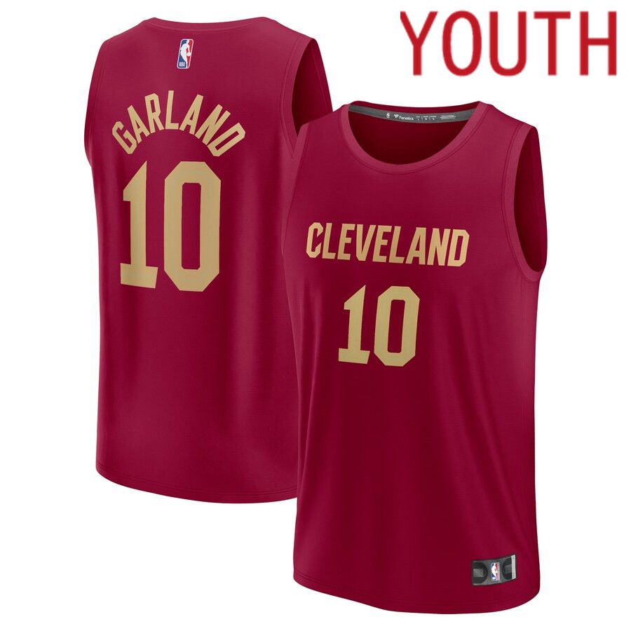 Youth Cleveland Cavaliers #10 Darius Garland Fanatics Branded Wine Icon Edition 2021-22 Fast Break Player NBA Jersey